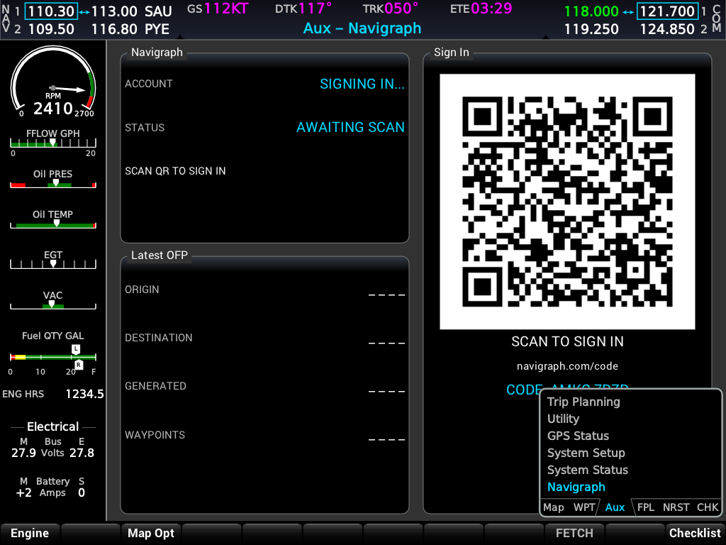 G1000 NXi SimBrief page